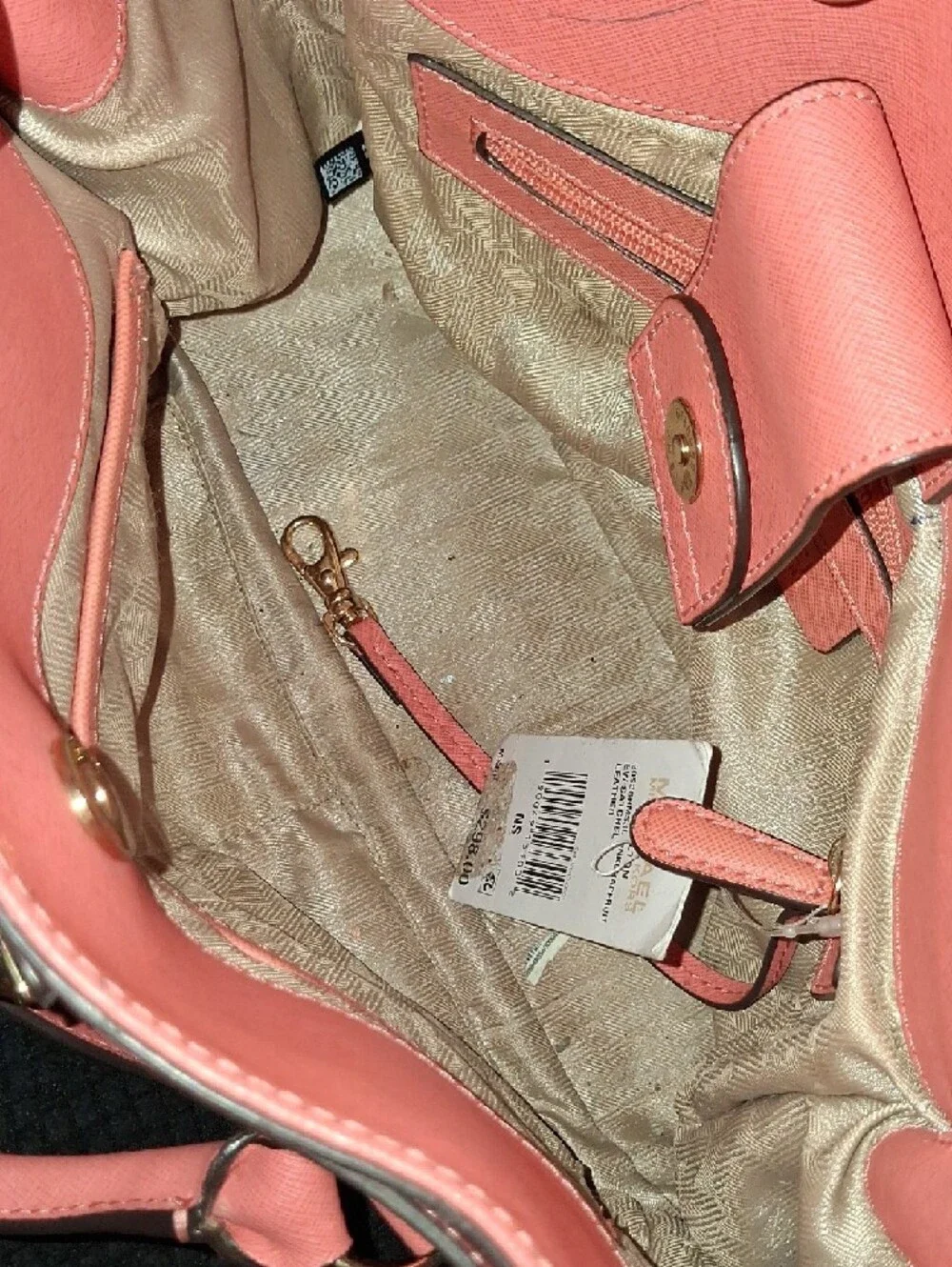 Michael Kors Coral Leather Tote with Gold Logo Medallion - Picture 5 of 6